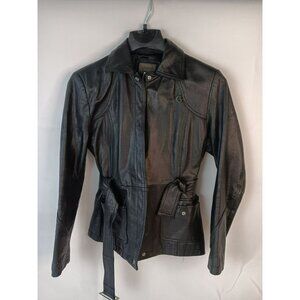 John Paul Richard Womens Black Belted Leather Jacket Size 8